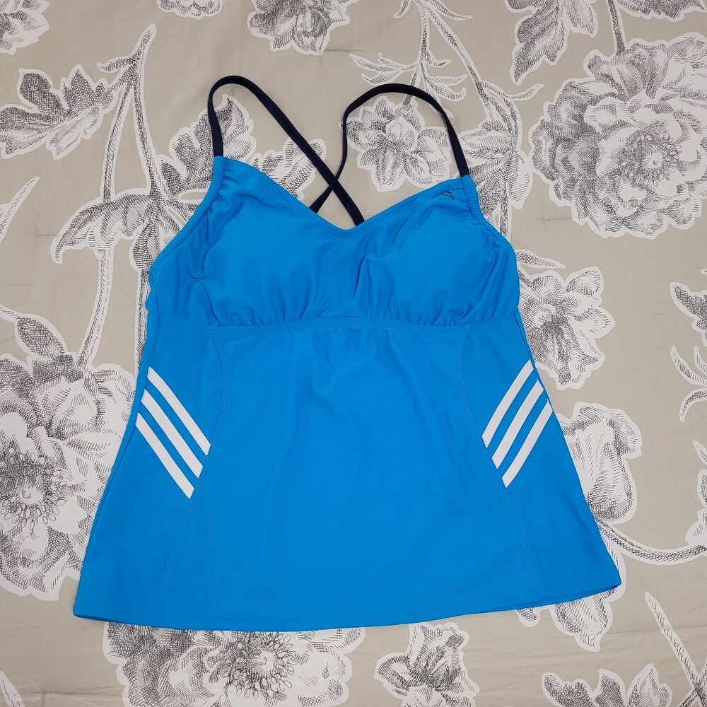 Adidas Swim Tankini Sports Top Blue & White w/Adjustable Straps Size 12 NWOT